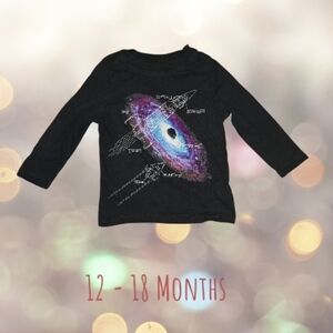 Old Navy Baby Boy Long Sleeve Tee 12-18M: Black Galaxy & Science Graphic